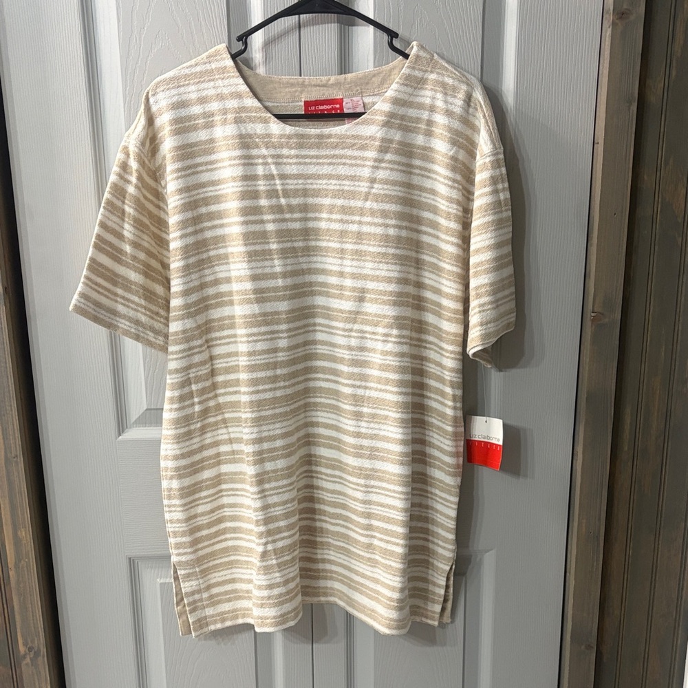 NWT Liz Claiborne whites of summer Neutral Striped Short Sleeve Knit Top XL